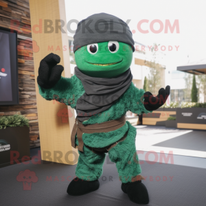Forest Green Ninja mascot costume character dressed with a Flannel Shirt and Shawls