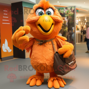 Orange Eagle mascot costume character dressed with a Maxi Dress and Messenger bags