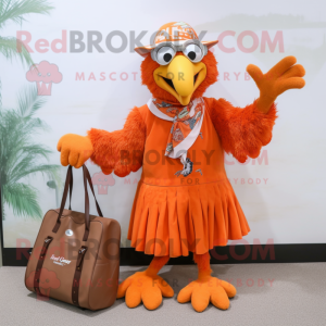Orange Eagle mascot costume character dressed with a Maxi Dress and Messenger bags
