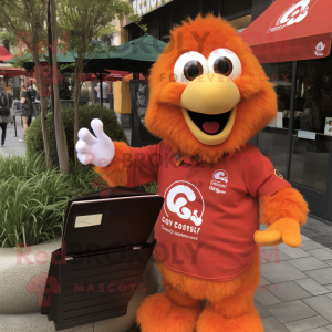 Orange Chicken Parmesan mascot costume character dressed with a Poplin Shirt and Wallets
