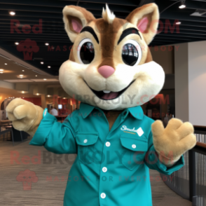 Teal Chipmunk mascot costume character dressed with a Button-Up Shirt and Cufflinks