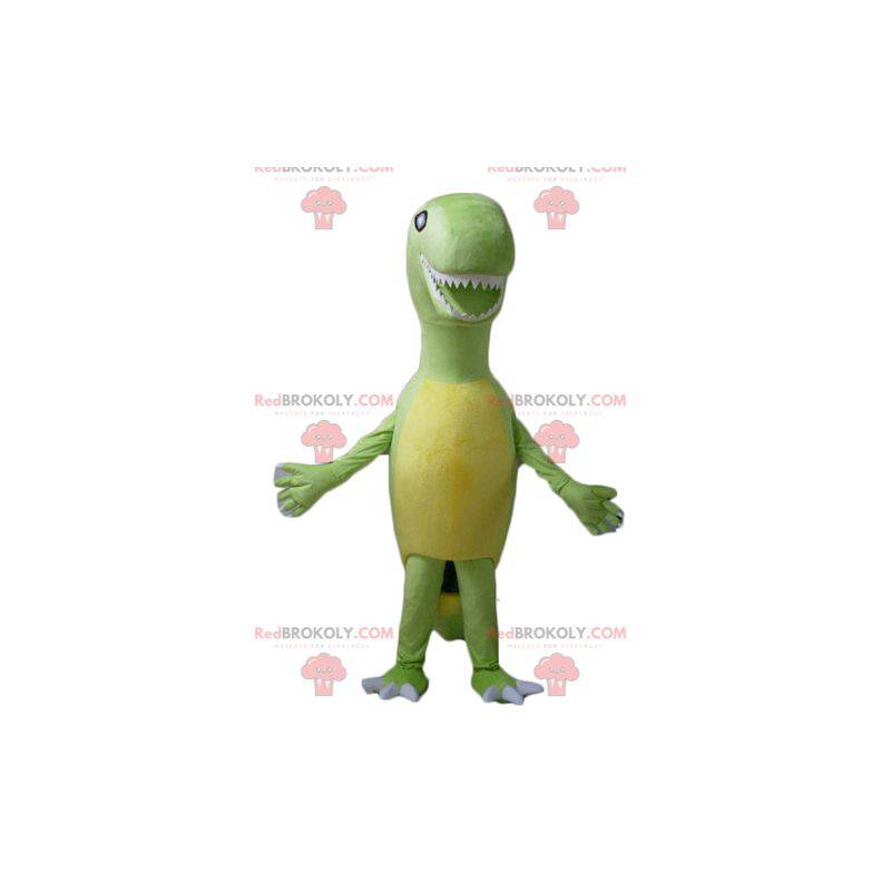 Tyrex maskot jättegrön och gul dinosaurie - Redbrokoly.com