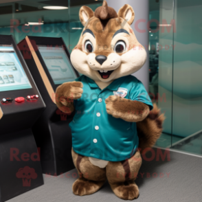 Teal Chipmunk mascot costume character dressed with a Button-Up Shirt and Cufflinks