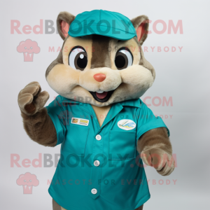 Teal Chipmunk mascot costume character dressed with a Button-Up Shirt and Cufflinks