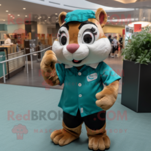 Teal Chipmunk mascot costume character dressed with a Button-Up Shirt and Cufflinks