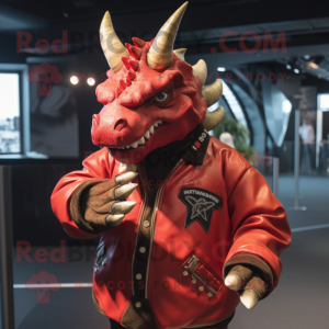 Röd Triceratops maskotdräkt...