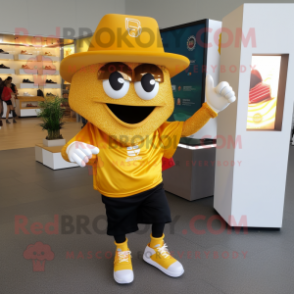 Gold Enchiladas mascot costume character dressed with a Polo Tee and Shoe clips