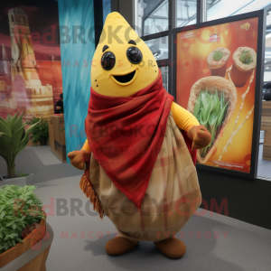 Gold Pepper mascot costume character dressed with a Flannel Shirt and Shawls