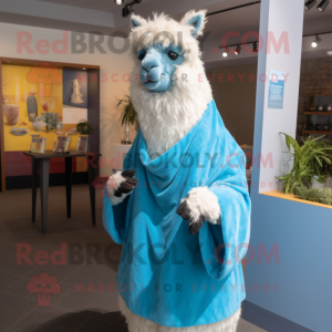 Sky Blue Lama maskot kostym...