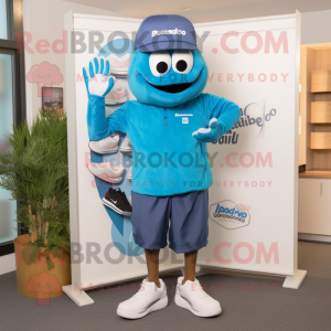 Blue Jambalaya mascot costume character dressed with a Polo Tee and Shoe laces