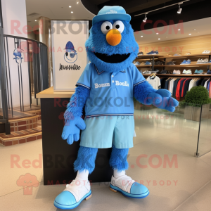 Blue Jambalaya mascot costume character dressed with a Polo Tee and Shoe laces