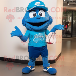Blue Jambalaya mascot costume character dressed with a Polo Tee and Shoe laces
