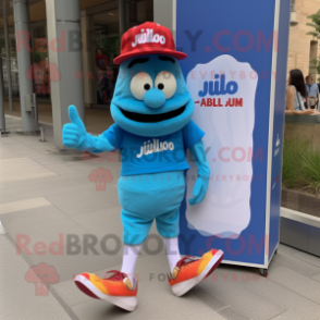 Blue Jambalaya mascot costume character dressed with a Polo Tee and Shoe laces