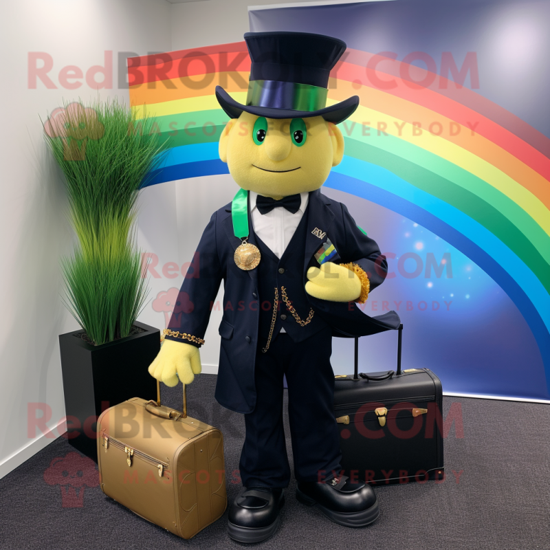 Navy Pot Of Gold mascot costume character dressed with a Blazer and Briefcases Navy Pot Of Gold mascot costume character dressed with a Blazer and Briefcases