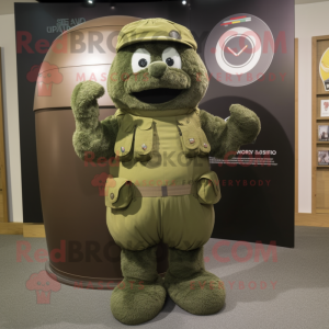 Olive Special Air Service mascot costume character dressed with a Circle Skirt and Mittens