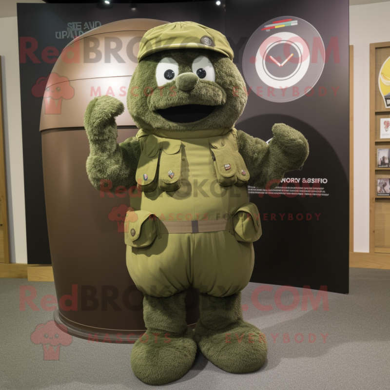 Olive Special Air Service mascot costume character dressed with a Circle Skirt and Mittens Olive Special Air Service mascot costume character dressed with a Circle Skirt and Mittens