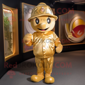 Gold Apricot mascot costume character dressed with a V-Neck Tee and Caps