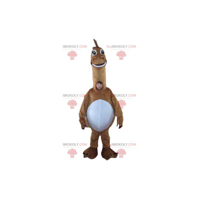 Velký obří hnědý a bílý dinosaur maskot - Redbrokoly.com