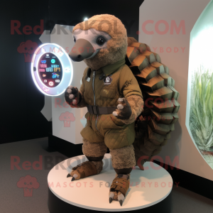 Brown Pangolin mascot costume character dressed with a Cargo Pants and Smartwatches