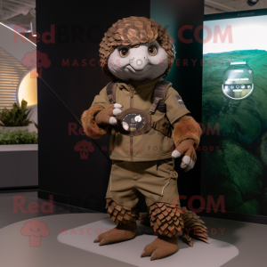 Brown Pangolin mascot costume character dressed with a Cargo Pants and Smartwatches