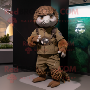 Brown Pangolin mascot costume character dressed with a Cargo Pants and Smartwatches