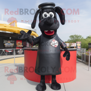 Black Hot Dog mascot costume character dressed with a Blouse and Cufflinks