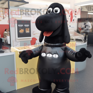Black Hot Dog mascot costume character dressed with a Blouse and Cufflinks