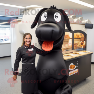 Black Hot Dog mascot costume character dressed with a Blouse and Cufflinks