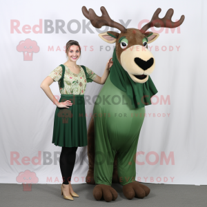 Forest Green Elk mascot costume character dressed with a Shift Dress and Rings