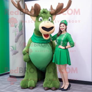 Forest Green Elk mascot costume character dressed with a Shift Dress and Rings