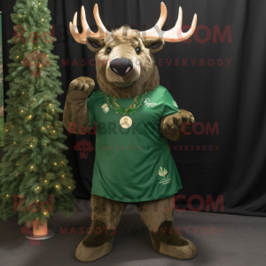 Forest Green Elk mascot costume character dressed with a Shift Dress and Rings