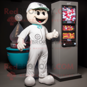 White Gumball Machine mascot costume character dressed with a Joggers and Ties