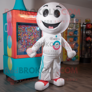 White Gumball Machine mascot costume character dressed with a Joggers and Ties