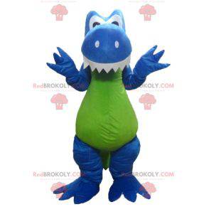 Mascota de dinosaurio dragón azul blanco y verde -