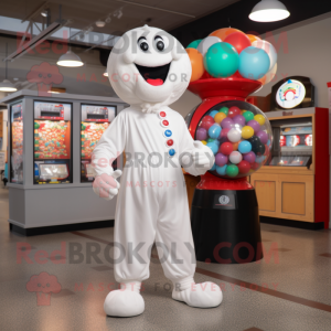 White Gumball Machine mascot costume character dressed with a Joggers and Ties