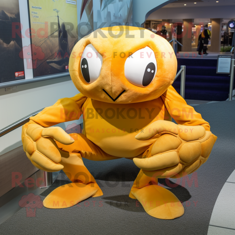 Gold Crab mascot costume character dressed with a Dress Shirt and Mittens Gold Crab mascot costume character dressed with a Dress Shirt and Mittens