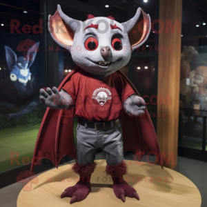 Maroon Bat mascot costume character dressed with a Denim Shorts and Wraps