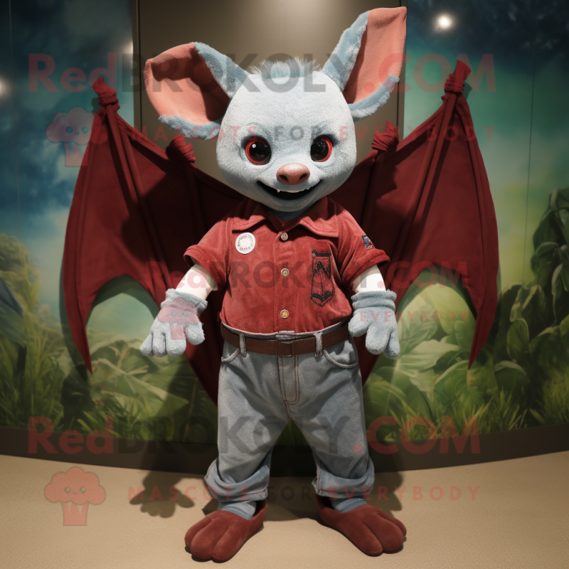 Maroon Bat mascot costume character dressed with a Denim Shorts and Wraps