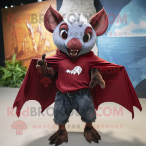 Maroon Bat mascot costume character dressed with a Denim Shorts and Wraps