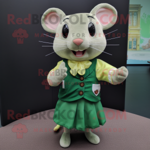 Green Dormouse mascot costume character dressed with a Mini Dress and Pocket squares