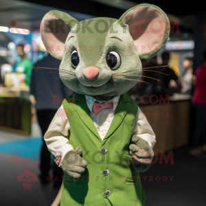 Green Dormouse mascot costume character dressed with a Mini Dress and Pocket squares
