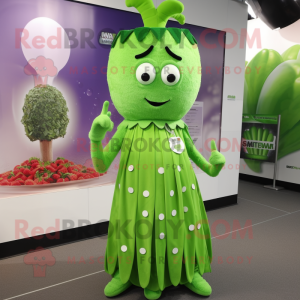 nan Celery mascot costume character dressed with a Shift Dress and Bracelet watches