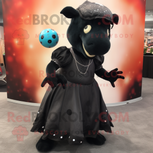 Black Tapir mascot costume character dressed with a Ball Gown and Caps