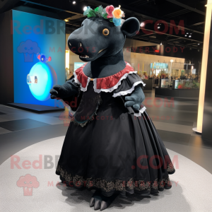 Black Tapir mascot costume character dressed with a Ball Gown and Caps