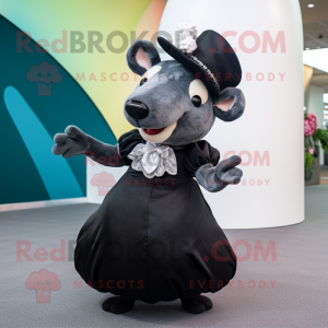 Black Tapir mascot costume character dressed with a Ball Gown and Caps