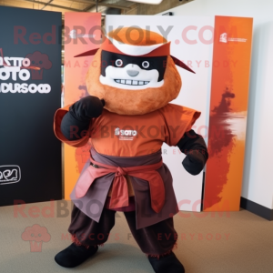 Rust Samurai mascot costume character dressed with a Polo Shirt and Bow ties