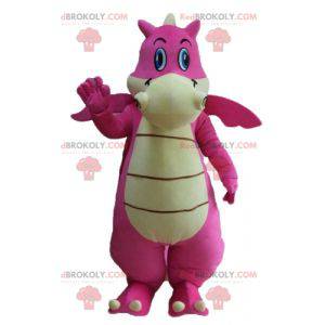 Mascote gigante dragão rosa e branco atraente - Redbrokoly.com