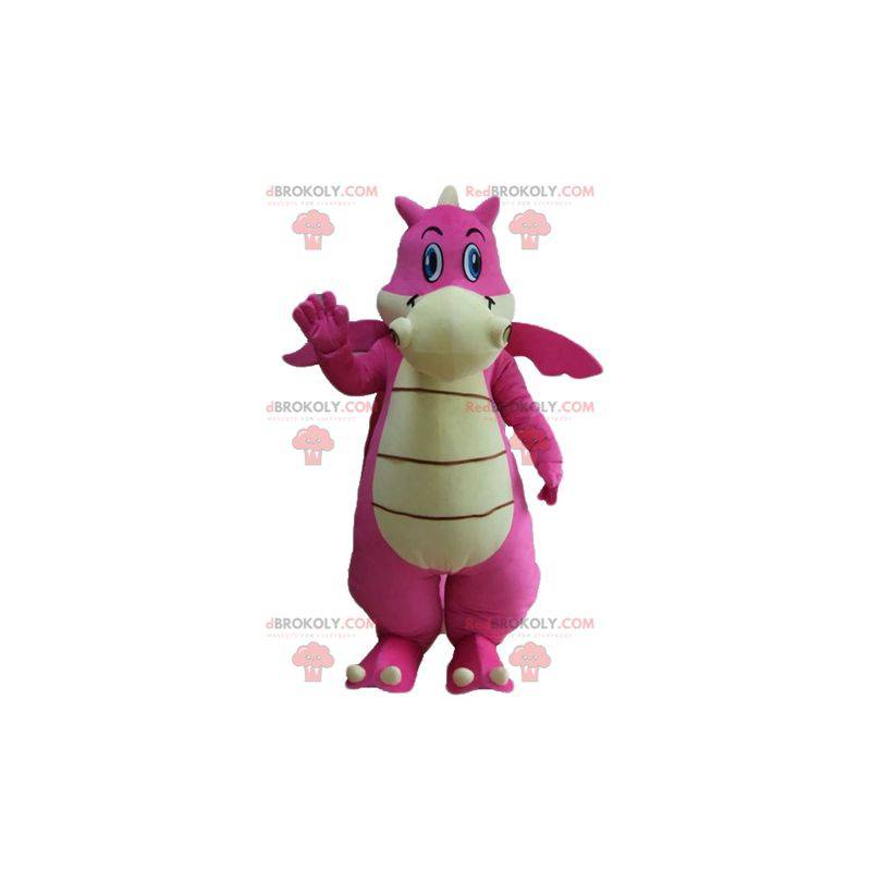 Mascota gigante y atractiva del dragón rosa y blanco. -
