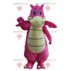 Mascote gigante dragão rosa e branco atraente - Redbrokoly.com