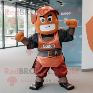 Rust Samurai mascot costume character dressed with a Polo Shirt and Bow ties